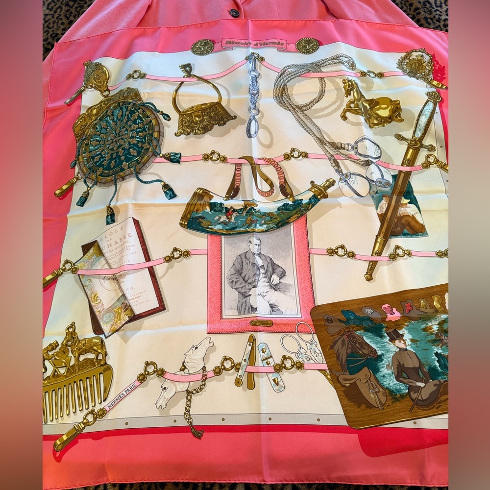 Hermes Pink and Gold Scarf
